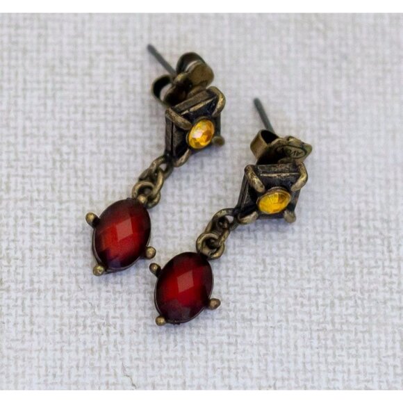 Vintage Red Faux Gem Gold Tone Dangle Earrings by Avon - N1 - Picture 1 of 2